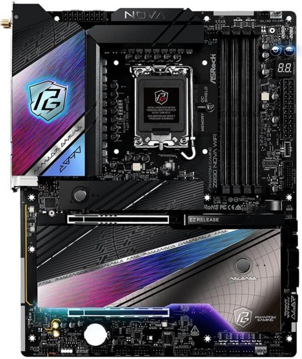 ASRock Phantom Gaming Z890 NOVA WIFI - Motherboard - ATX - LGA1851-Sockel - Z890 Chipsatz - USB4, USB-C 3,2 Gen 2x2, USB 3,2 Gen 2, USB 3,2 Gen 1 - 5 Gigabit Ethernet, Wi-Fi 7, Bluetooth - Onboard-Grafik (CPU erforderlich) - HD Audio (8-Kanal) (90-MXBPS0-A0UAYZ)