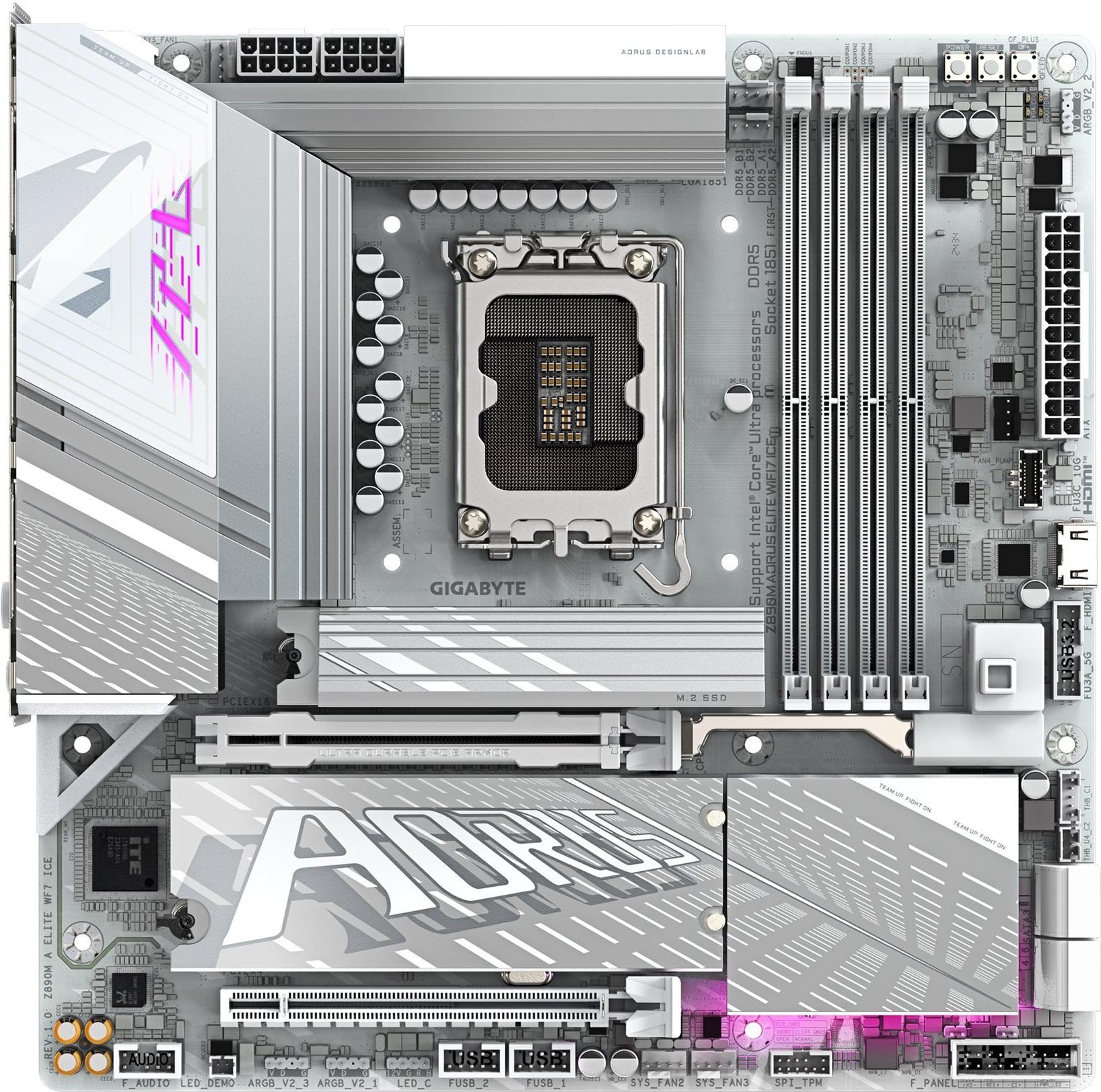 GIGABYTE AORUS Z890M ELITE WIFI7 ICE - Motherboard - micro ATX - LGA1851-Sockel - Z890 Chipsatz - USB4, USB-C 3,2 Gen2, USB 3,2 Gen 2, USB 3,2 Gen 1 - 2,5 Gigabit LAN, Wi-Fi 7, Bluetooth - Onboard-Grafik (CPU erforderlich) - HD Audio (8-Kanal) (Z890M A ELITE WF7 ICE)