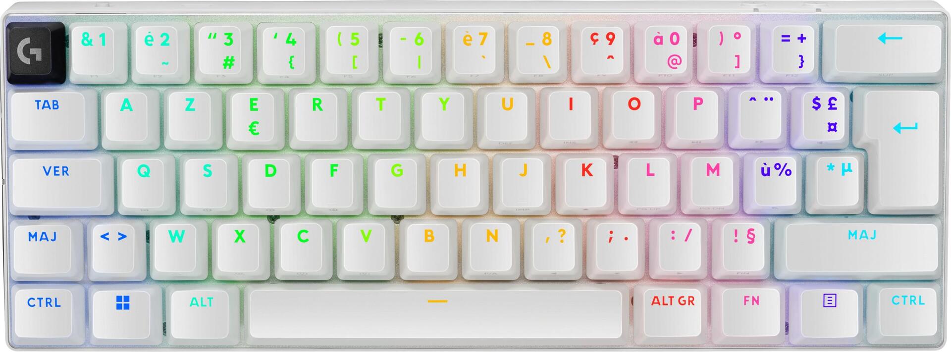 Logitech G PRO X 60 - Tastatur - Gaming - 60% - TKL - Hintergrundbeleuchtung - kabellos - 2,4 GHz, Bluetooth - AZERTY - Französisch - Tastenschalter: Tactile - weiß (920-011925)