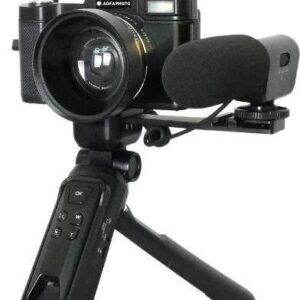 AGFA Photo Vlogging-Set: Kamera VLG-4K mit Weitwinkelobjektiv, Powerbank-Stativ, Fernbedienung und Mikrofon (VLG4KDIG)