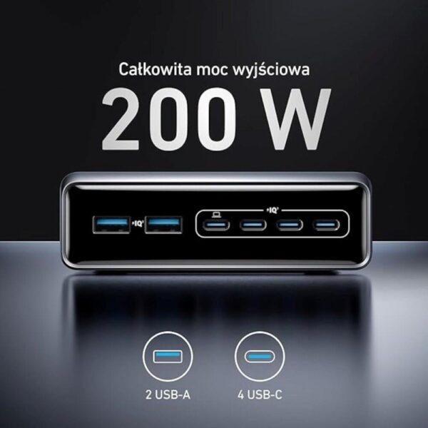 Anker Prime - Netzteil - GaN - 200 Watt - 5 A - 6 Ausgabeanschlussstellen (4 x USB-C, 2 x USB) (A2683341)