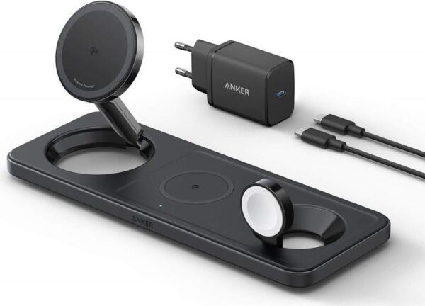 Anker MagGo - Induktive Ladematte - 3-in-1 + AC-Netzteil - 25 Watt - Apple Fast Charge, IQ - Schwarz (B25M1311)
