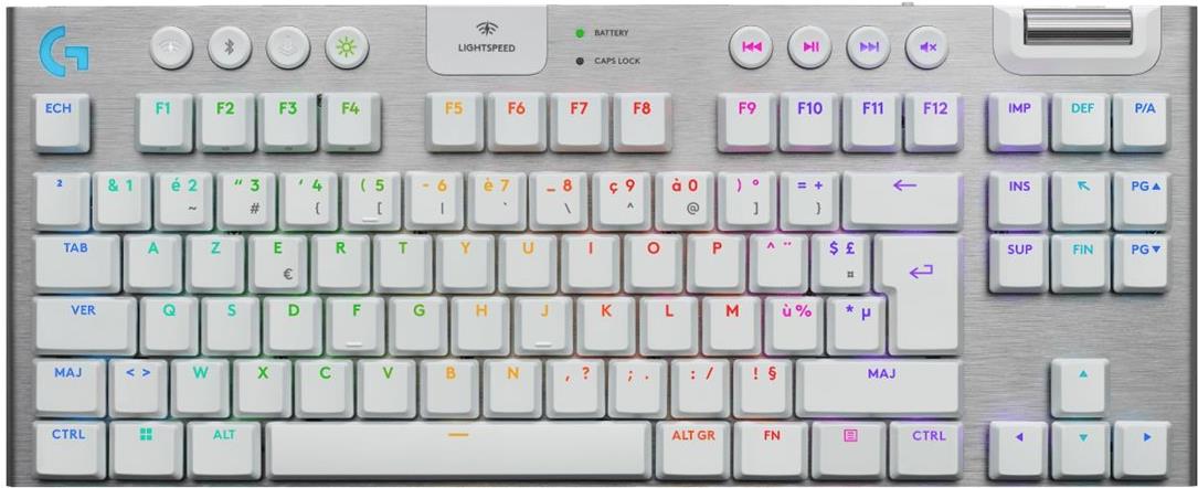 Logitech G G915 X - Tastatur - LIGHTSPEED - TKL - Hintergrundbeleuchtung - kabellos - Bluetooth 5,0, 2,4 GHz, USB - AZERTY - Französisch - Tastenschalter: GL Tactile - weiß (920-012734)