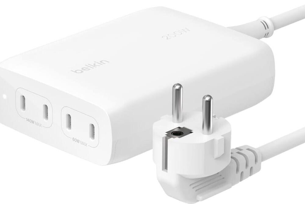 Belkin BoostCharge Pro - Netzteil - GaN-Technologie - 200 Watt - 5 A - Fast Charge, Power Delivery 3,1, PD 3,0 - 4 Ausgabeanschlussstellen (24 pin USB-C) - weiß (WCH015VFWH)