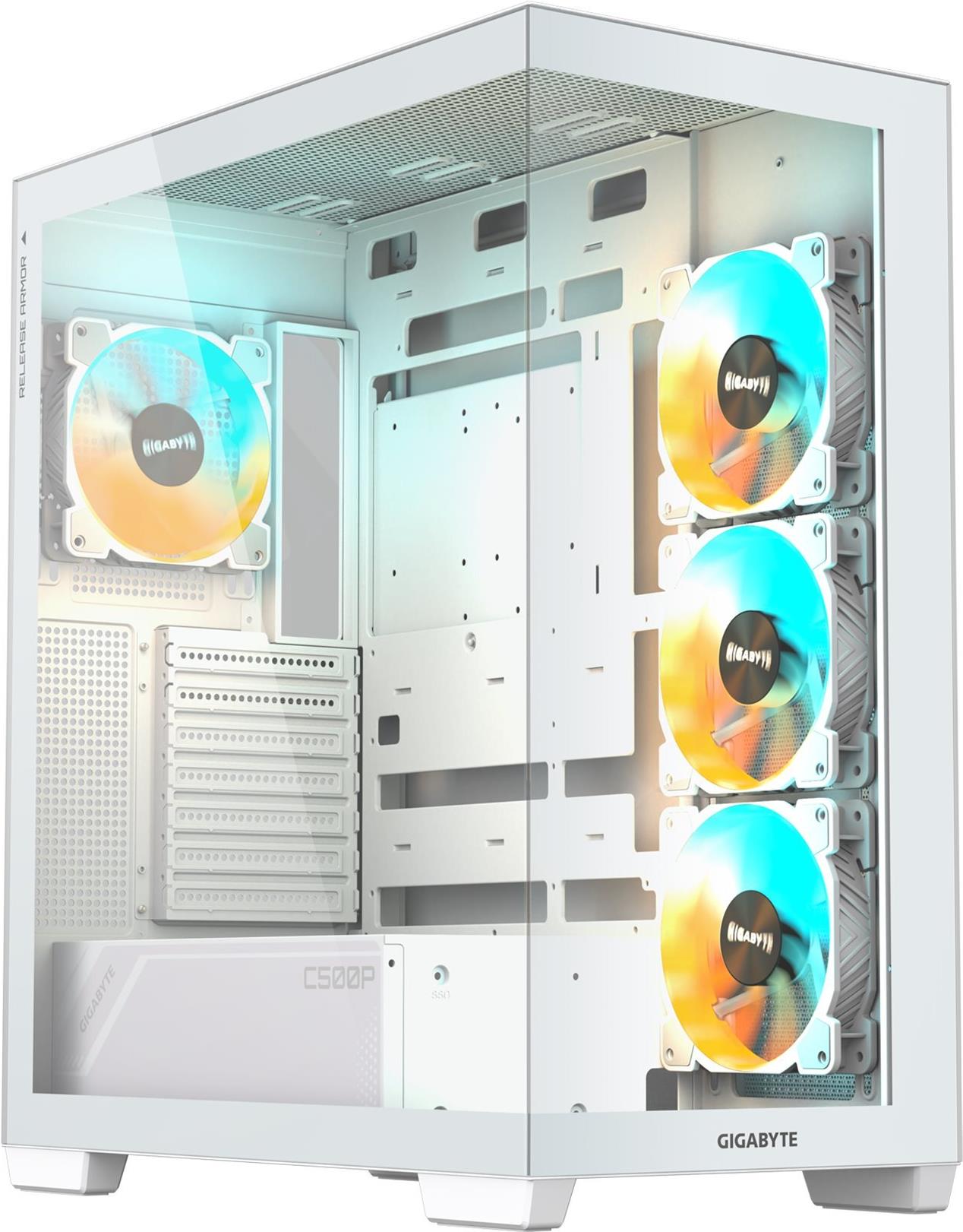 Gigabyte C500 PANORAMIC STEALTH ICE - Mid tower - ATX - Seitenteil mit Fenster (gehärtetes Glas) - keine Spannungsversorgung (ATX) - weiß - USB/Audio (GB-C500PI ST)