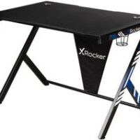 X Rocker Ocelot Aluminium Carbon Gaming Tisch mit Stickern in Rot & Blau - Gerade - Rechteckige Form - Stahl - Stahl - Gaming - Schwarz - Blau - Rot (2020054)