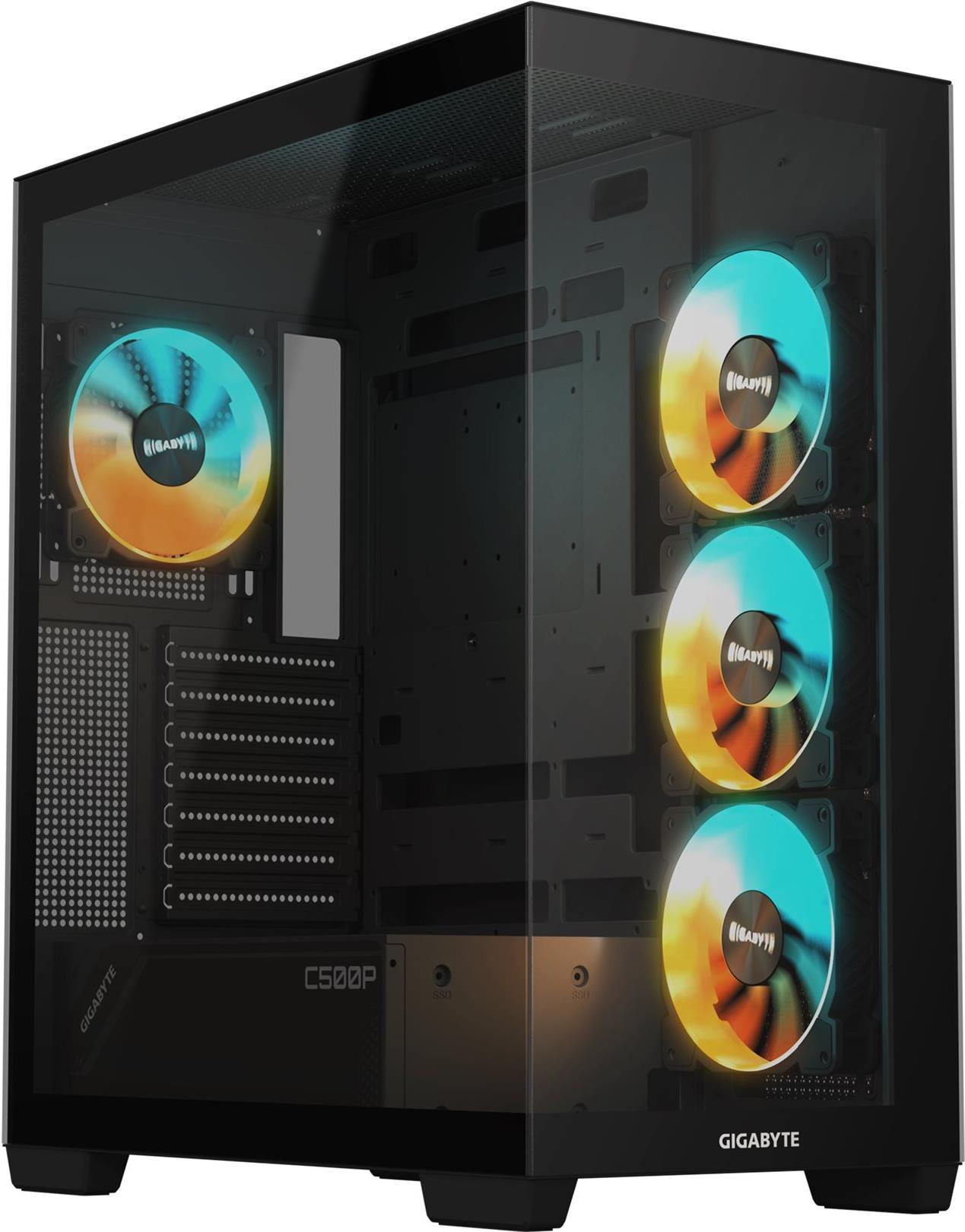 Gigabyte C500 PANORAMIC STEALTH - Mid tower - ATX - Seitenteil mit Fenster (gehärtetes Glas) - keine Spannungsversorgung (ATX) - Schwarz - USB/Audio (GB-C500P ST)