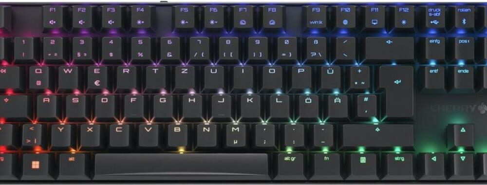 CHERRY XTRFY MX 8,2 - Tastatur - 80% - TKL - Hintergrundbeleuchtung - kabellos - Bluetooth 5,2, 2,4 GHz, USB-C - QWERTZ - Deutsch - Tastenschalter: CHERRY MX2A Brown - Schwarz (G80-3882LIADE-2)
