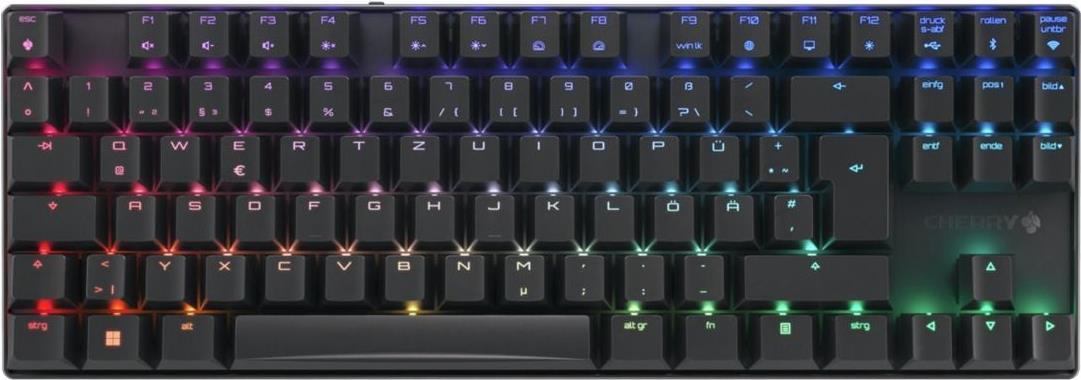 CHERRY XTRFY MX 8,2 - Tastatur - 80% - TKL - Hintergrundbeleuchtung - kabellos - Bluetooth 5,2, 2,4 GHz, USB-C - QWERTZ - Deutsch - Tastenschalter: CHERRY MX2A Brown - Schwarz (G80-3882LIADE-2)