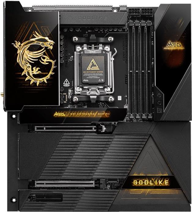 MSI MEG X870E GODLIKE - Motherboard - E-ATX - Socket AM5 - AMD X870E Chipsatz - USB-C 3,2 Gen 2x2, USB 3,2 Gen 2, USB 3,2 Gen 1, USB4 - Bluetooth, Wi-Fi 7, 5 Gigabit Ethernet, 10 Gigabit LAN - Onboard-Grafik (CPU erforderlich) - HD Audio (8-Kanal) (7E48-001R)