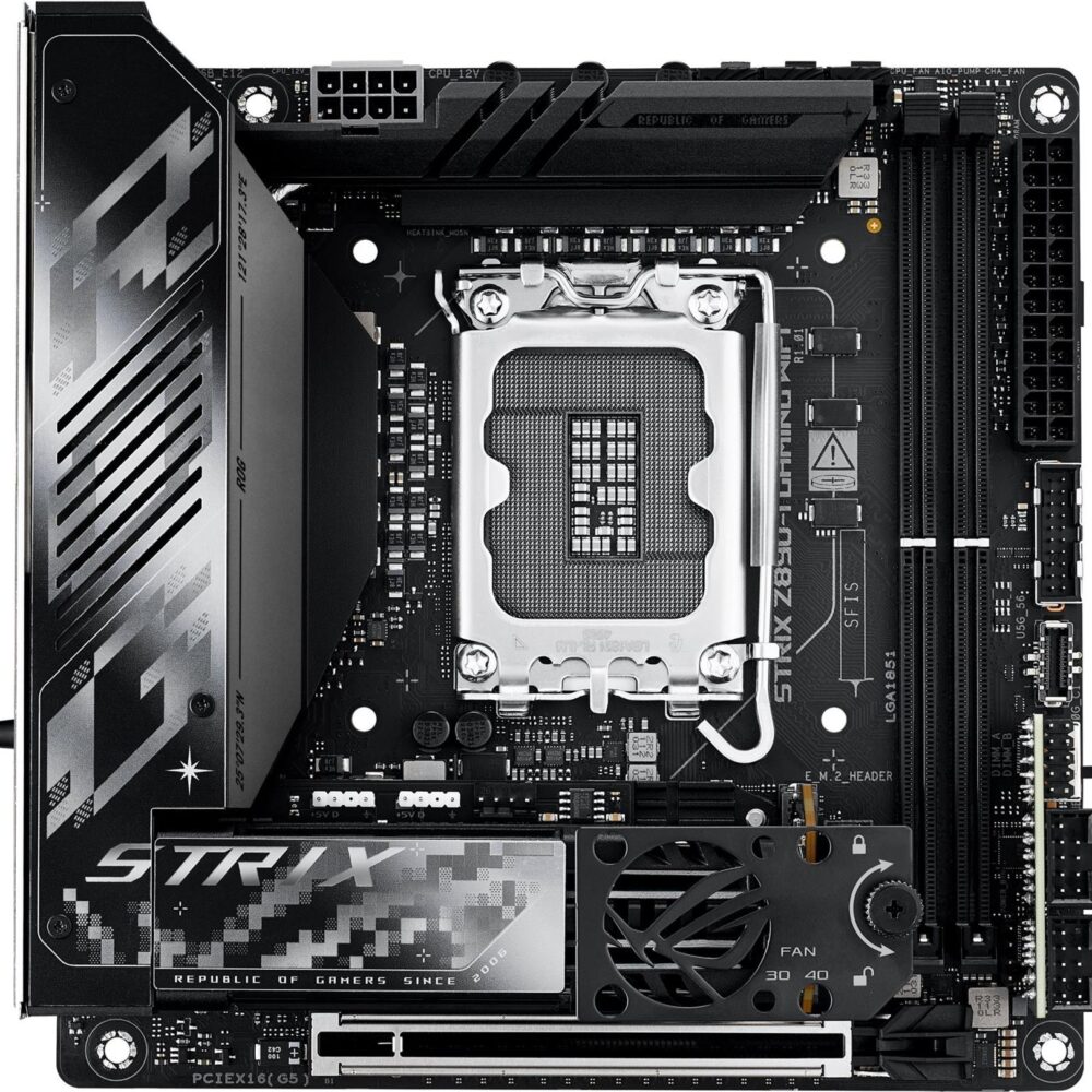 ASUS ROG STRIX Z890-I GAMING WIFI - Motherboard - Mini-ITX - LGA1851-Sockel - Z890 Chipsatz - USB4, USB-C 3,2 Gen 2x2, USB 3,2 Gen 1, USB 3,2 Gen 2 - Wi-Fi 7, Bluetooth, 2,5 Gigabit LAN - Onboard-Grafik (CPU erforderlich) - HD Audio (8-Kanal) (90MB1IC0-M0EAY1)
