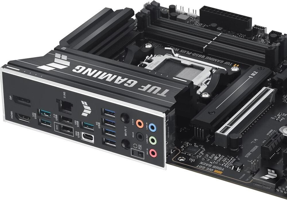 ASUS TUF GAMING B850-PLUS WIFI - Motherboard - ATX - Socket AM5 - AMD B850 Chipsatz - USB-C 3,2 Gen 2x2, USB-C 3,2 Gen2, USB 3,2 Gen 2, USB 3,2 Gen 1 - 2,5 Gigabit LAN, Wi-Fi 7, Bluetooth - Onboard-Grafik (CPU erforderlich) - HD Audio (8-Kanal) (90MB1J30-M0EAY0)