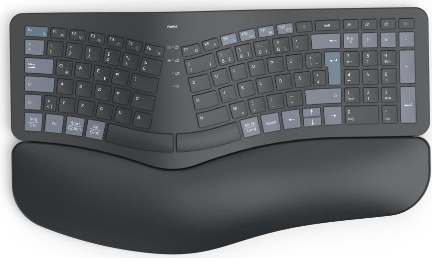Hama Multi-Device-Tastatur WK-900 Ergo kabellos geteilt LED SW QWERTZ (00173071)