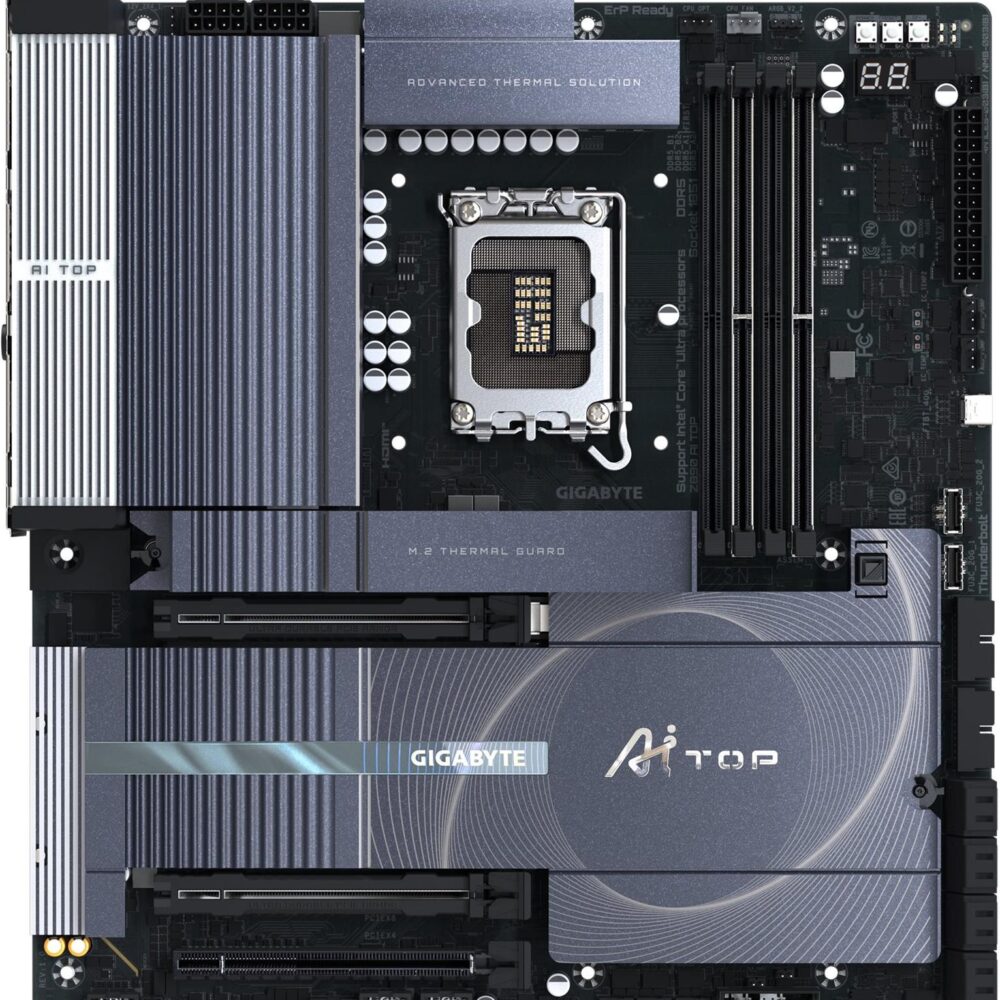 Gigabyte Z890 AI TOP - Motherboard - ATX - LGA1851-Sockel - Z890 Chipsatz - USB4, USB 3,2 Gen 2, USB 3,2 Gen 1, USB-C 3,2 Gen 2x2 - 2 x 2,5 Gigabit LAN, Bluetooth, Wi-Fi 7 - Onboard-Grafik (CPU erforderlich) - HD Audio (8-Kanal) (Z890 AI TOP)