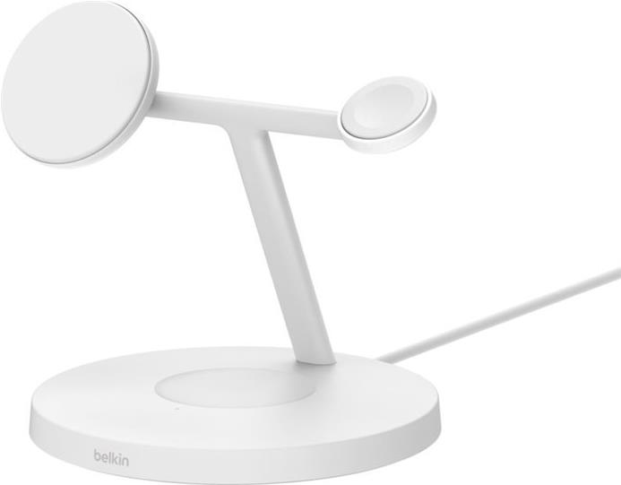 Belkin BoostCharge Pro 3-in-1 - Kabelloses Ladegerät - mit Qi2 + AC-Netzteil - 15 Watt - Fast Charge - weiß (WIZ032KQWH)