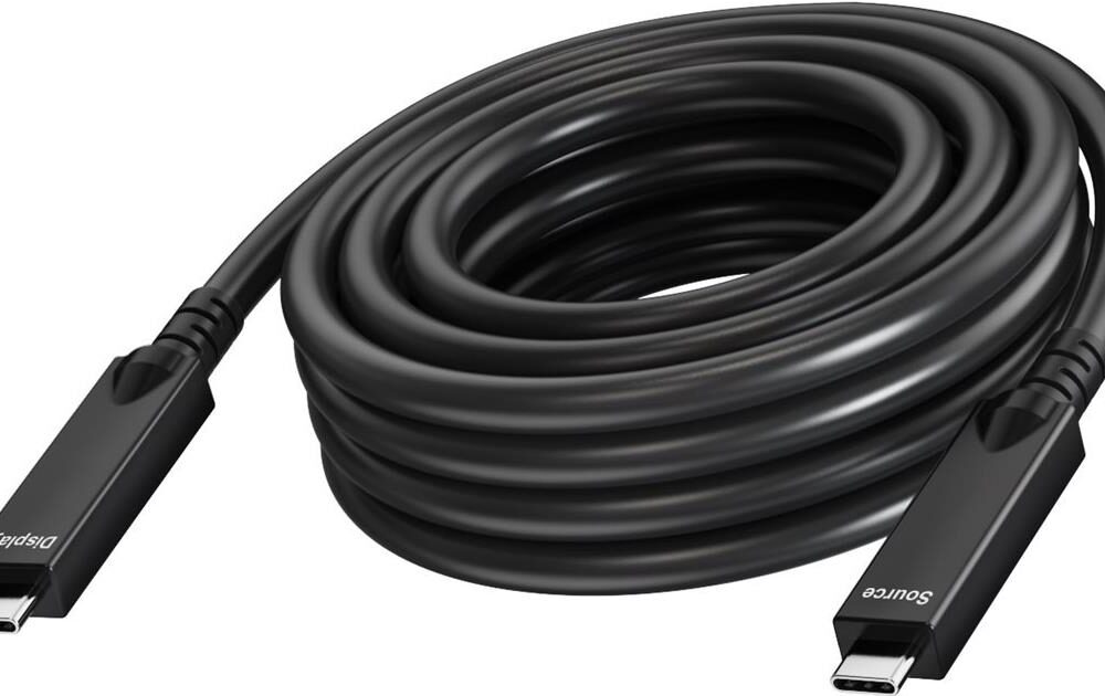 Vision - USB-Kabel - 24 pin USB-C (M) zu 24 pin USB-C (M) - USB 3,2 Gen 1 / DisplayPort 2,1 - 3 A - 10,0m - Active Optical Cable (AOC), USB Power Delivery (60W), Support von 4K 60 Hz - Schwarz (TC 10MUSBC/BL)