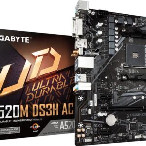 GIGABYTE A520M DS3H AC Mainboard - AMD Ryzen 5000 Serie CPUs - 5+3 Phasen VRM - bis zu 4733 MHz DDR5 (OC) - 1xPCIe 3.0 M.2 - GbE LAN - WIFI 5 - USB 3.2 Gen 1 - AMD - Sockel AM4 - AMD Ryzen 3000 Series - AMD Ryzen Threadripper 3000 Series - AMD Ryzen Threadripper PRO 3000 WX-Series - Sockel AM4 - DDR4-SDRAM - 128 GB (A520M DS3H AC)