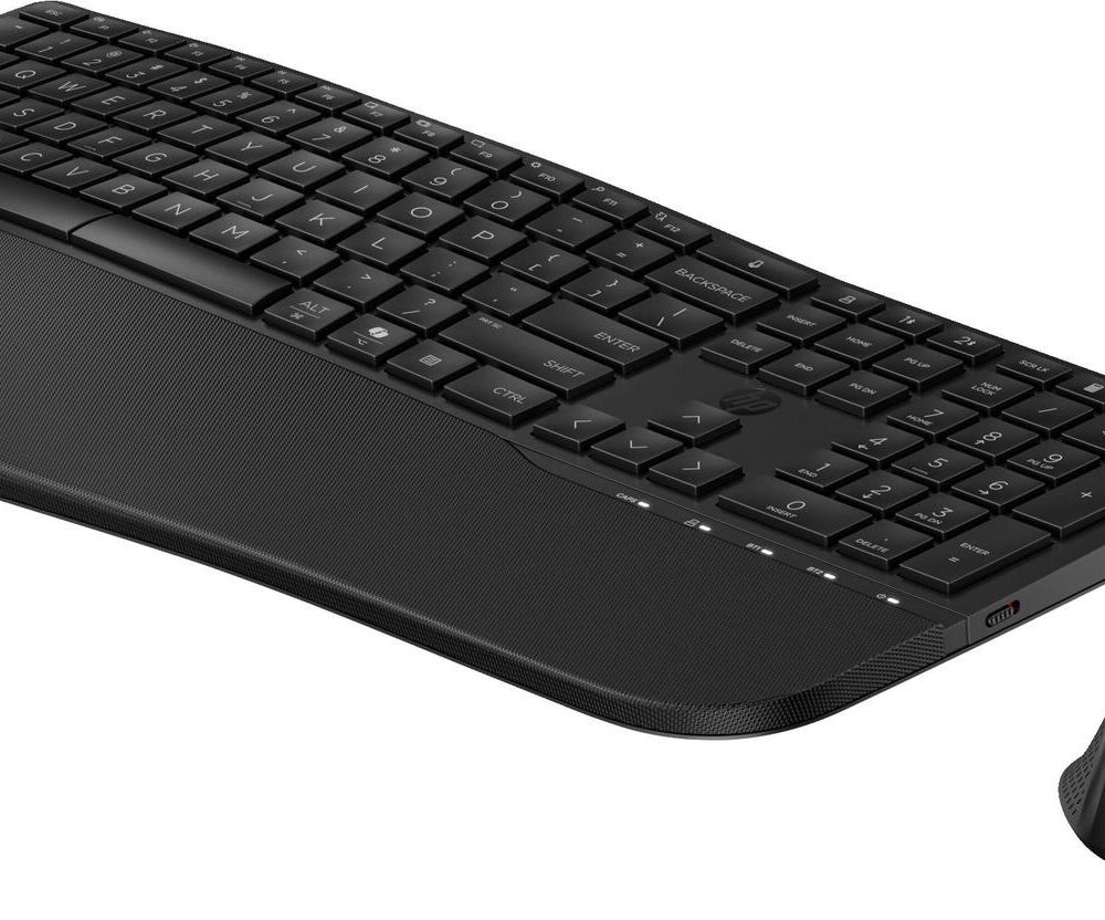 HP 685 Comfort Dual-Mode-Tastatur und -Maus - Volle Größe (100%) - Kabellos - RF Wireless + Bluetooth - Schwarz - Maus enthalten - QWERTY (8T6L7UT#ABB)