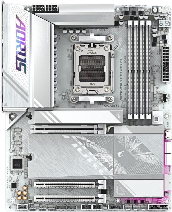 Gigabyte AORUS X870E ELITE WIFI7 ICE - Motherboard - ATX - Socket AM5 - AMD X870E Chipsatz - USB4, USB-C 3.2 Gen 2x2, USB 3.2 Gen 1, USB 3.2 Gen 2 - 2.5 Gigabit LAN, Bluetooth, Wi-Fi 7 - Onboard-Grafik (CPU erforderlich) (X870E A ELITE WIFI7 ICE)