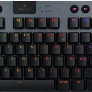 Logitech G G915 X - Tastatur - LIGHTSPEED - TKL - Hintergrundbeleuchtung - kabellos - Bluetooth 5,0, 2,4 GHz, USB - AZERTY - Französisch - Tastenschalter: GL Clicky - Schwarz (920-012755)
