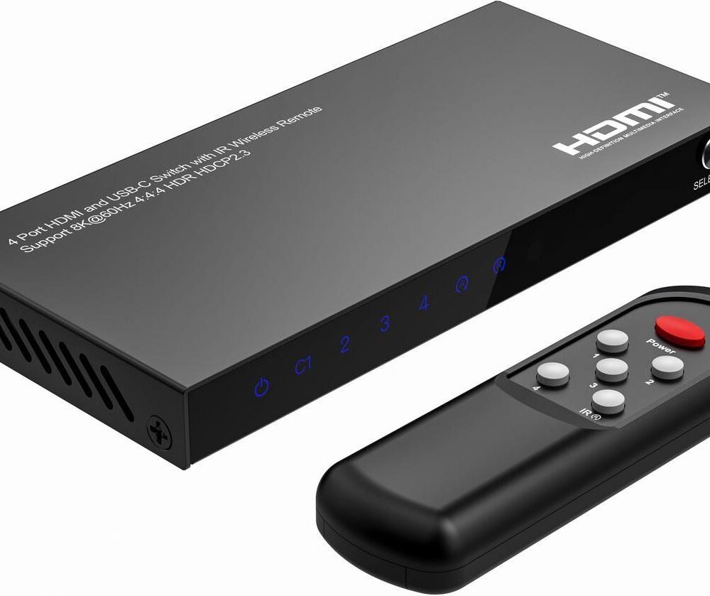 MicroConnect 8Ka60Hz USB-C and HDMI Switch 4x1 HDCP 2.3 w/Remote - USB Typ C (MC-USBCHDMISWITCH0401-8K)