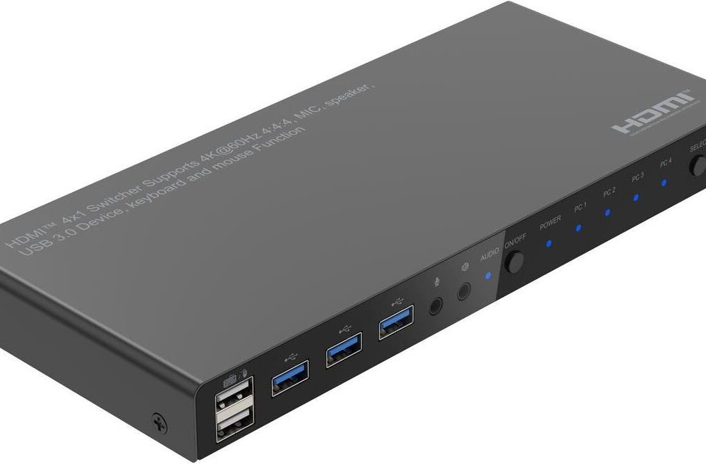 MicroConnect 4Ka60Hz HDMI KVM switch 4x1 4 4 4 USB 3.0 (MC-HDMIKVM0401-USB3-4K)