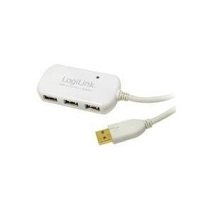 LogiLink USB 2.0 Aktives Verlängerungskabel mit USB-Hub 12 m, 4-fach USB Hub, Anschlüsse: 1 x USB-A Stecker, 4 x (UA0108)