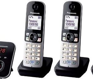 Panasonic KX-TG6824 - Schnurlostelefon - Anrufbeantworter mit Rufnummernanzeige - DECT - Schwarz + 3 zusätzliche Handsets (KX-TG6824GB)