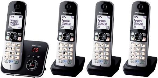 Panasonic KX-TG6824 - Schnurlostelefon - Anrufbeantworter mit Rufnummernanzeige - DECT - Schwarz + 3 zusätzliche Handsets (KX-TG6824GB)