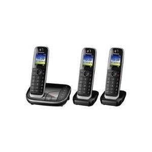 Panasonic KX-TGJ323GB - Schnurlostelefon - Anrufbeantworter mit Rufnummernanzeige - DECT - Schwarz + 2 zusätzliche Handsets (KX-TGJ323GB)