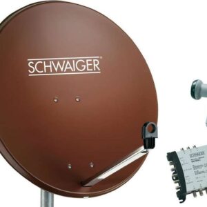 SCHWAIGER SAT Anlage 80 cm 6 Teilnehmer Quattro-LNB (ohne Switch) Ziegel-Rot mit Multischalter 5/6