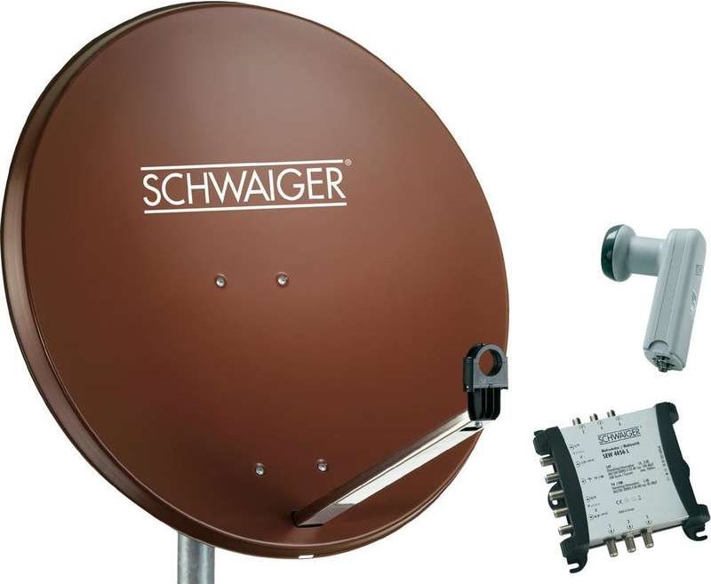SCHWAIGER SAT Anlage 80 cm 6 Teilnehmer Quattro-LNB (ohne Switch) Ziegel-Rot mit Multischalter 5/6