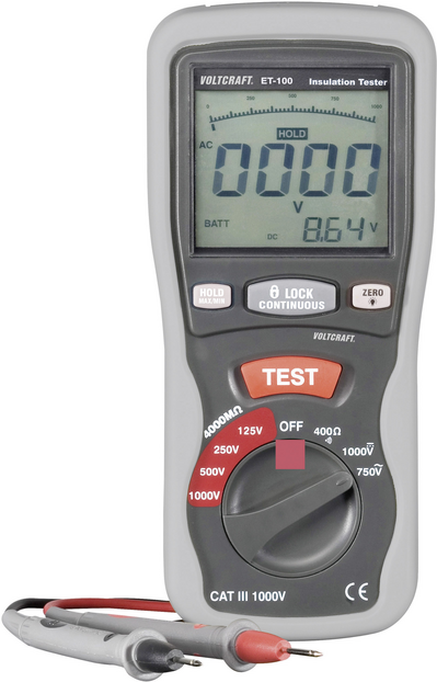 Voltcraft ET-100 Isolationstester, Isoltationsmessgerät 125/250/500/1000 V CAT III 600 V (ET-100)