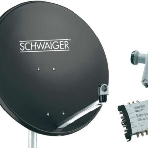 SCHWAIGER SAT Anlage 80 cm 6 Teilnehmer Quattro-LNB (ohne Switch) Anthrazit mit Multischalter 5/6