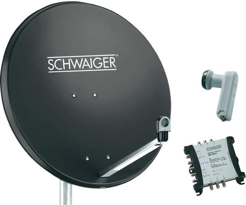 SCHWAIGER SAT Anlage 80 cm 6 Teilnehmer Quattro-LNB (ohne Switch) Anthrazit mit Multischalter 5/6