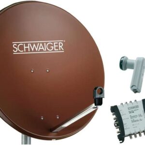 SCHWAIGER SAT Anlage 80 cm 8 Teilnehmer Quattro-LNB (ohne Switch) Ziegel-Rot mit Multischalter 5/8
