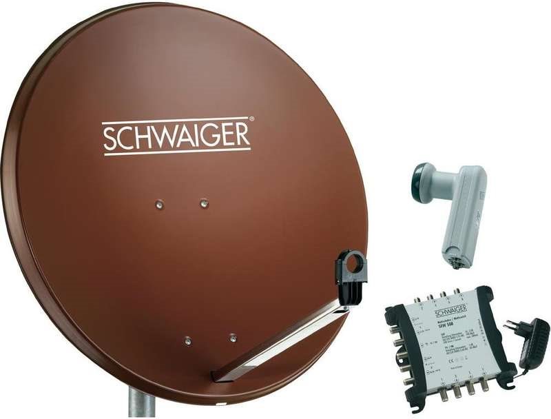 SCHWAIGER SAT Anlage 80 cm 8 Teilnehmer Quattro-LNB (ohne Switch) Ziegel-Rot mit Multischalter 5/8