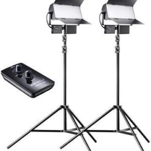 Walimex pro LED Sirius 160 Daylight 2er Set mit Stativ + Fernbedienung - 2x 65W Daylight Flächenleuchte, Studioleuchte, 2x 65 Watt 6000 Lumen, 5600K, für Foto + Video 21042 Weiß (1021042)