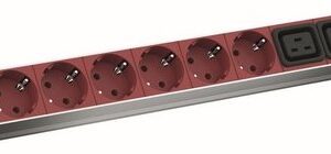 Bachmann - Stromverteilungseinheit (Rack - einbaufähig) - Wechselstrom 230 V - 1-phasig - Eingabe, Eingang IEC 60320 C20 - Ausgangsanschlüsse: 9 (6 x IEC 60320 C19, 3 x power CEE 7/3) - 1U - 48,3 cm (19") - 2,0m - Grau, Schwarz, Rot (800.2333)