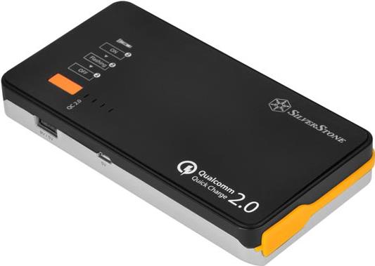 SilverStone PB06 - Powerbank / Starthilfekabel Li-Pol 10000 mAh - 2.1 A Qualcomm Quick Charge 2.0 (USB) - auf Kabel: Micro-USB - Schwarz, Silber