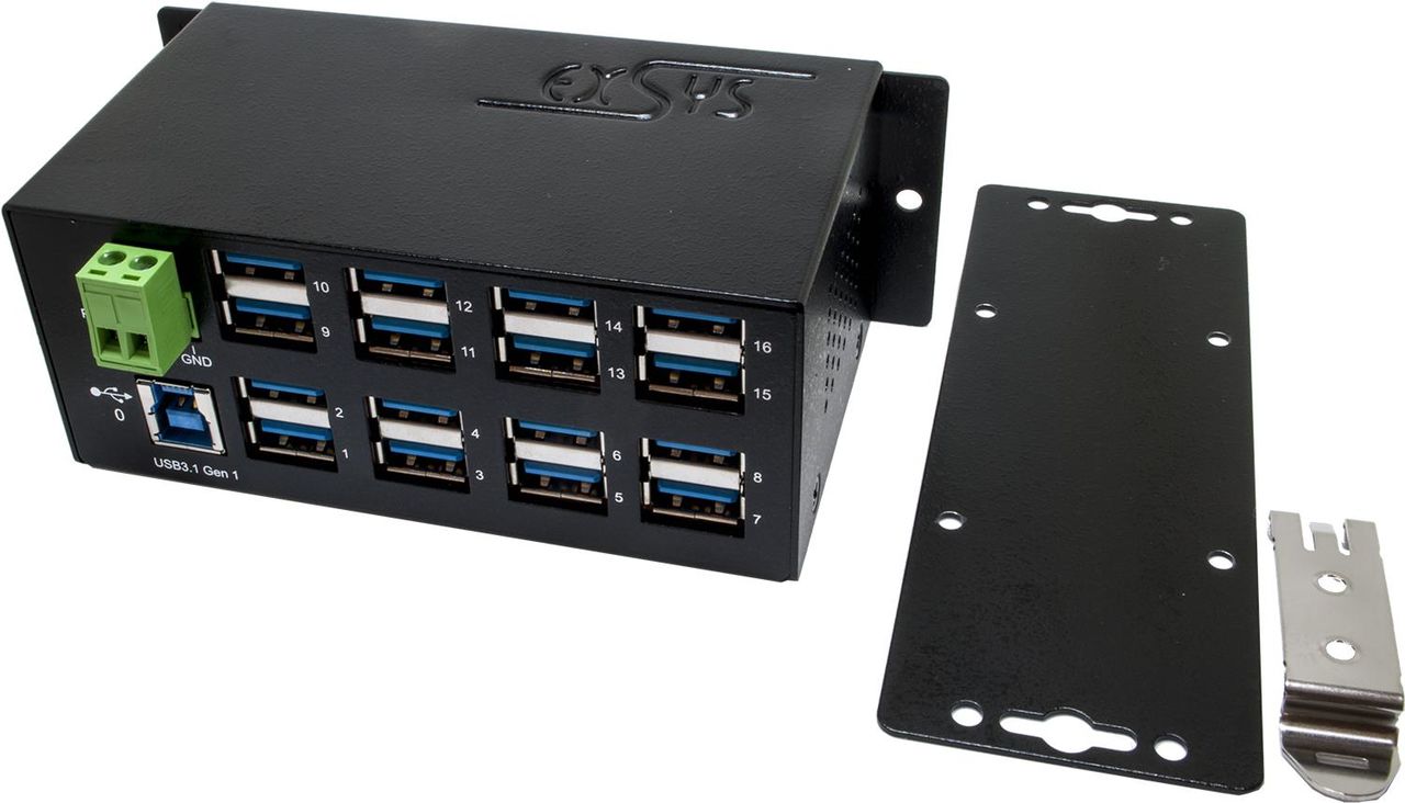 Exsys EX-1113HMS - Hub - 16 x USB 3,1 Gen 1 - an DIN-Schiene montierbar - Gleichstrom (EX-1113HMS)