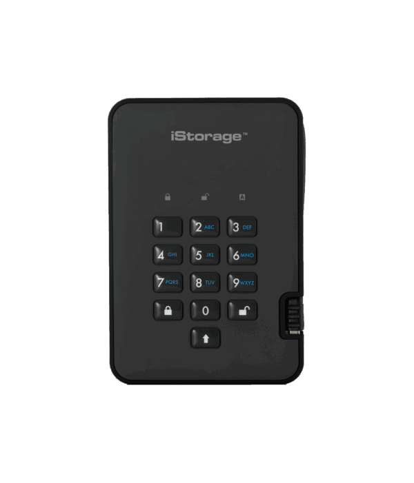 iStorage diskAshur 2 - Festplatte - verschlüsselt - 500 GB - extern (tragbar) - USB 3.1 Gen 1 - 5400 U/min - Puffer: 8 MB - 256-Bit-AES, FIPS 197 - Phantomschwarz