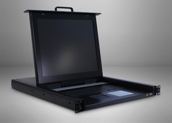 Inter-Tech KVM-1708 LED - KVM-Konsole mit KVM-Switch - 8 Anschlüsse - PS/2, USB - QWERTZ - 43,2 cm (17") - Rack - einbaufähig - 1280 x 1024 @ 75 Hz - 300 lm - 1000:1 - VGA (88887213)