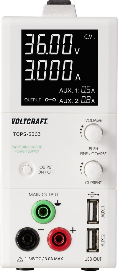 VOLTCRAFT Labornetzgerät, einstellbar TOPS-3363 1 - 36 V/DC 0.25 - 3 A 100 W schmale Bauform Anzahl Ausgänge 3 x (TOPS-3363)