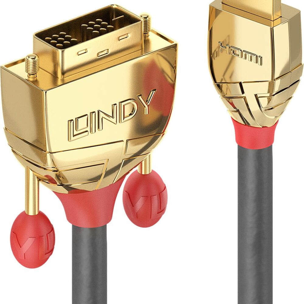 Lindy Gold - Videokabel - Single Link - HDMI / DVI - DVI-D (M) bis HDMI (M) - 15 m - Dreifachisolierung - Grau - rund