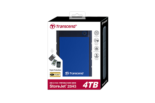Transcend StoreJet 25H3 - Festplatte - 4 TB - extern (tragbar) - 2.5" (6.4 cm) - USB 3.1 Gen 1 - 256-Bit-AES - Marineblau