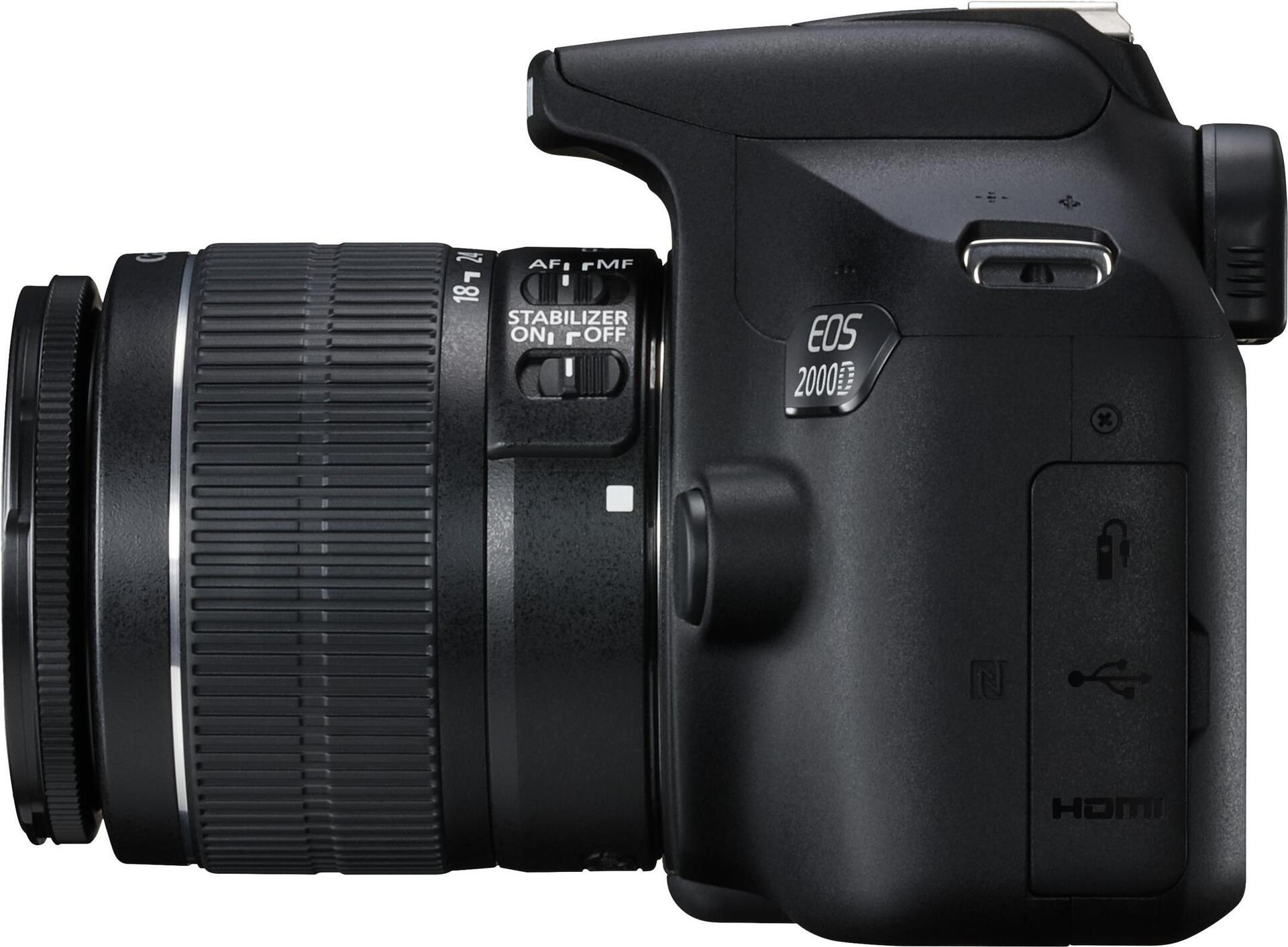Canon EOS 2000D - Digitalkamera - SLR - 24,1 MPix - APS-C - 1080p / 30 BpS - 3x optischer Zoom EF-S 18-55-mm-IS-II-Objektiv - Wi-Fi, NFC (2728C003)