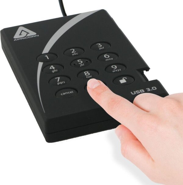 Apricorn Aegis Padlock A25-3PL256-1000 - Festplatte - verschlüsselt - 1 TB - extern (tragbar) - 2.5" (6.4 cm) - USB 3.0 - 5400 U/min - Puffer: 8 MB - FIPS 197