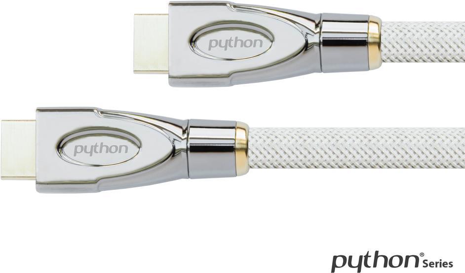 Anschlusskabel High-Speed-HDMI® mit Ethernet 4K2K / UHD, AKTIV, 24K vergoldete Kontakte, OFC, Nylongeflecht weiß, 25m, PYTHON® Series (GC-M0169)