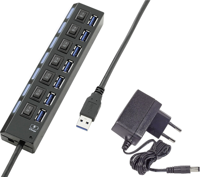 Renkforce RF-4821051 Schnittstellen-Hub USB 3.2 Gen 1 (3.1 Gen 1) Type-A 5000 Mbit/s Schwarz (RF-4821051)